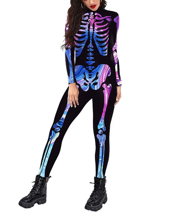 Womens Skeleton Leotard Halloween Cosplay Stage Party Bodysuit Costume