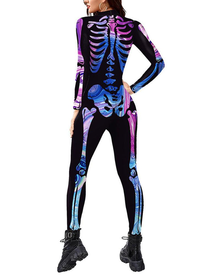 Womens Skeleton Leotard Halloween Cosplay Stage Party Bodysuit Costume - pinkfad