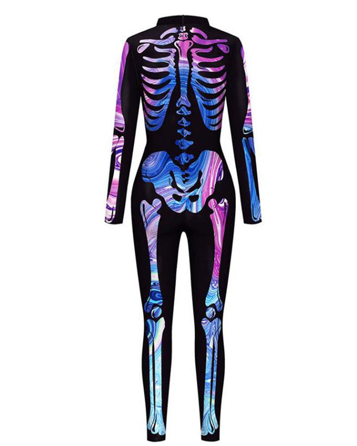 Womens Skeleton Leotard Halloween Cosplay Stage Party Bodysuit Costume - pinkfad