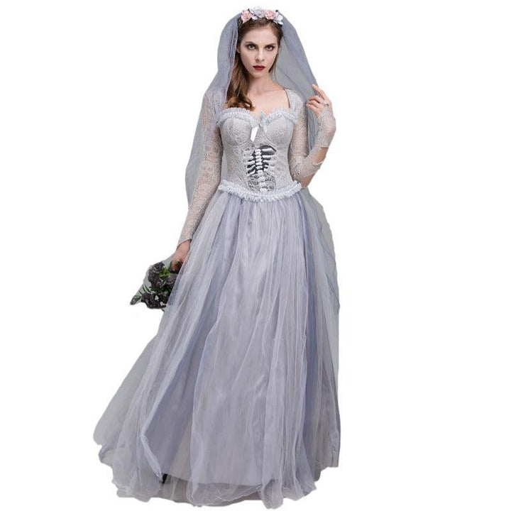 Corpse Bride Emily Womens Halloween Cosplay Stage Play Leotard Costume