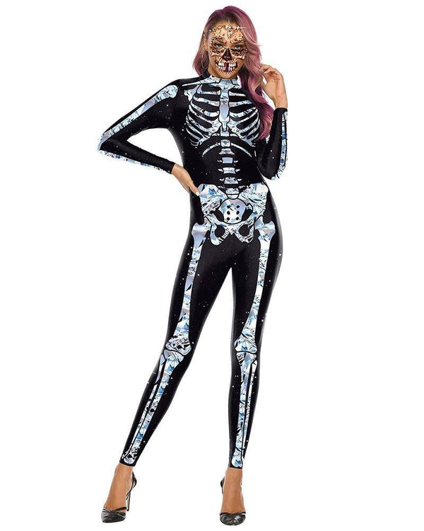 Black Diamond Skeleton Full Body Bodysuit Catsuit Halloween Costume