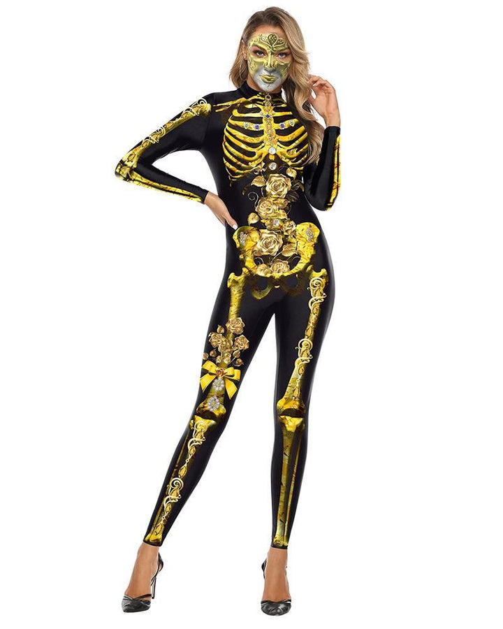 Gold Skeleton Catsuit Full Body Bodysuit Scary Halloween Costume