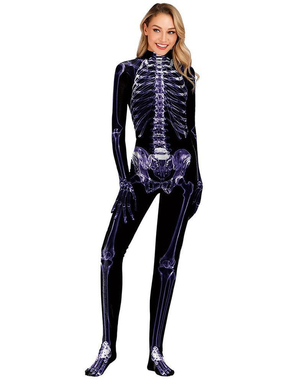 Black Transparent Skeleton Halloween Catsuit Full Bodysuit Costume