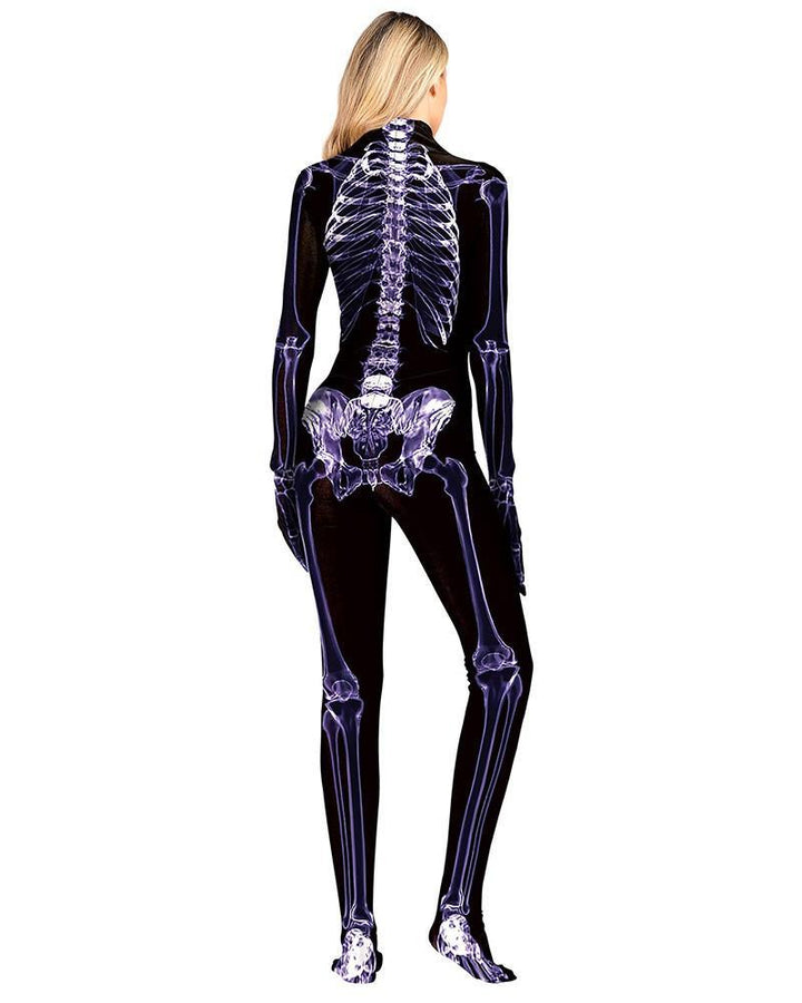 Black Transparent Skeleton Halloween Catsuit Full Bodysuit Costume - pinkfad