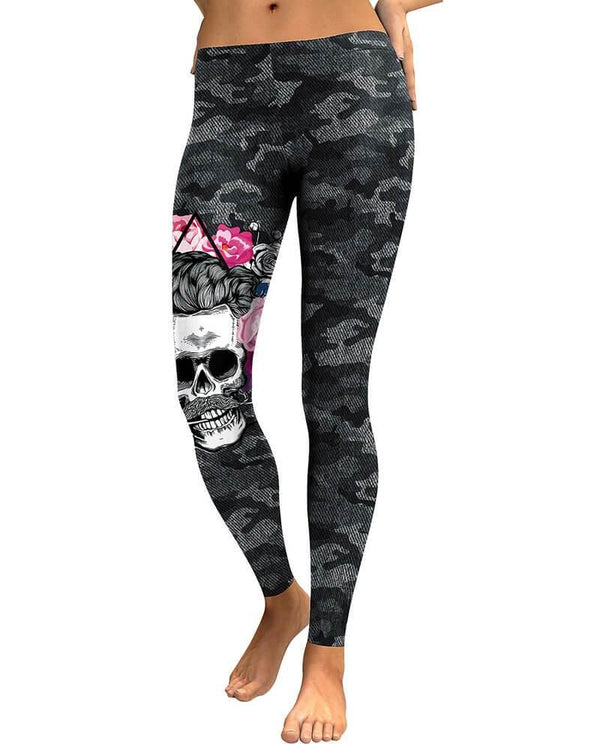 Skull Camo Printed Black Grey Halloween Leggings