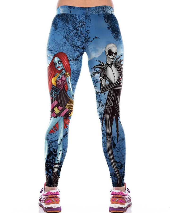 Mr Zombie And Corpse Bride Green Horror Active Halloween Gym Leggings - pinkfad