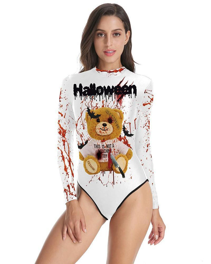 Scary Halloween Teddy Bear Moschino Toy Long Sleeve One Piece Swimsuit