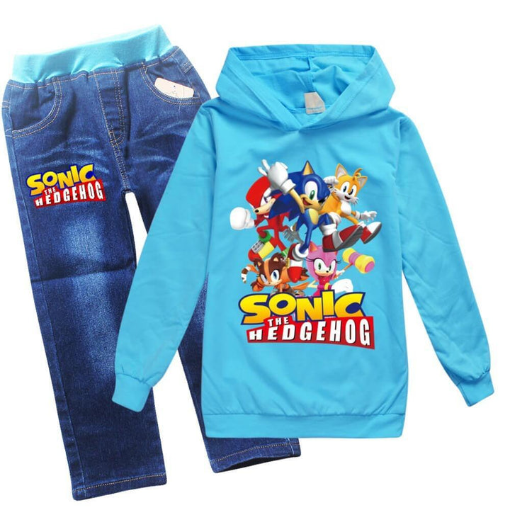 Boys Girls Sonic The Hedgehog Printed Hoodie And Jeans Outfit - pinkfad