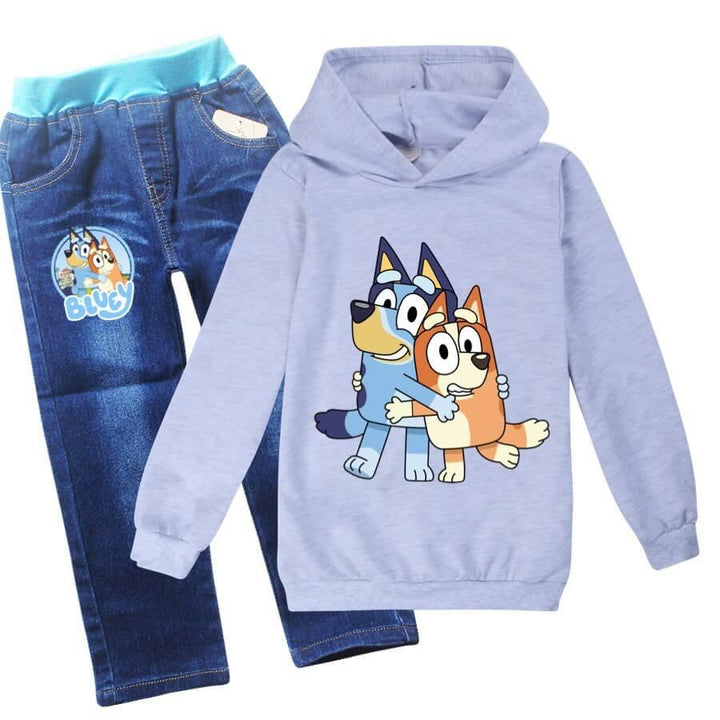 4-12 Years Bingo Bluey Printed Girls Boys Hoodie And Blue Jeans Outfit