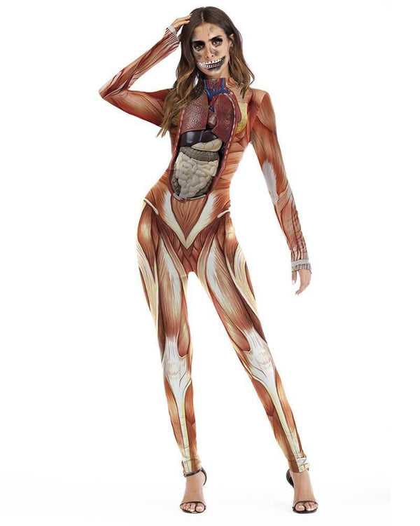 Organic Muscles Structure Print Halloween Stretch Catsuit Bodysuit