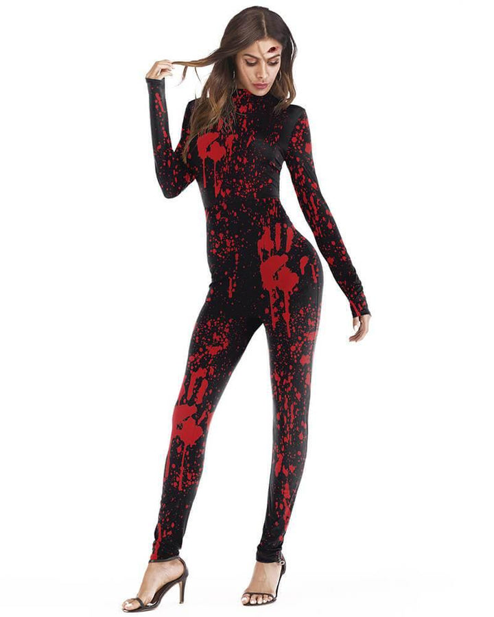 Fancy Blood Catsuit Bleeding Hands Bodysuit Womens Halloween Costume