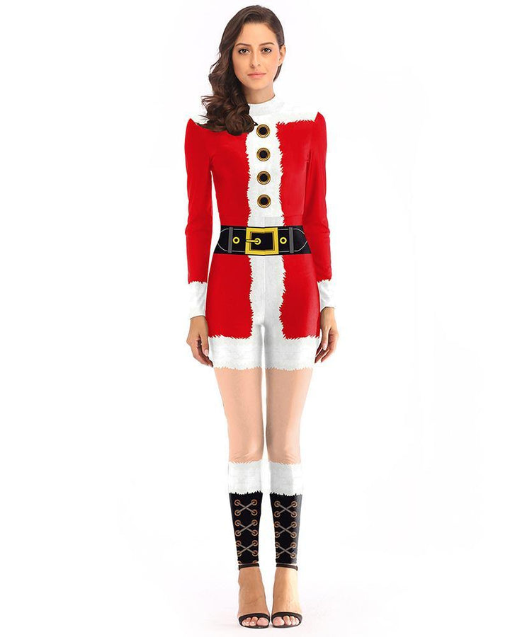 Christmas Mrs Santa Claus Catsuit Womens Cosplay Jumpsuit Costume