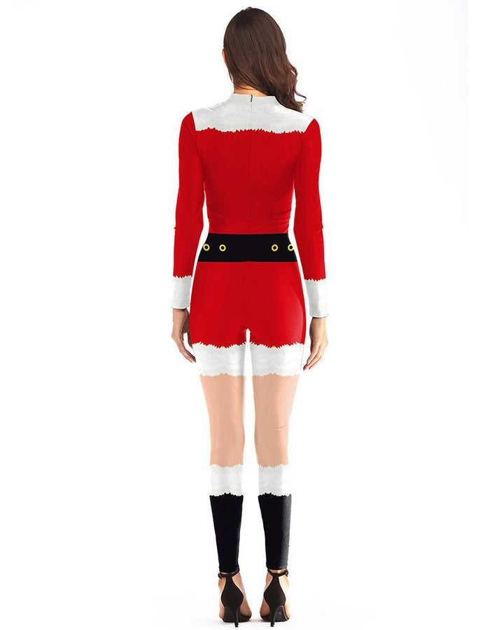 Christmas Mrs Santa Claus Catsuit Womens Cosplay Jumpsuit Costume - pinkfad