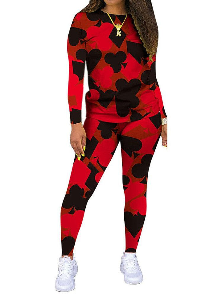 Figure Cards Symbols Isolated Print Womens 2 Set Body-Hugging Suit Red