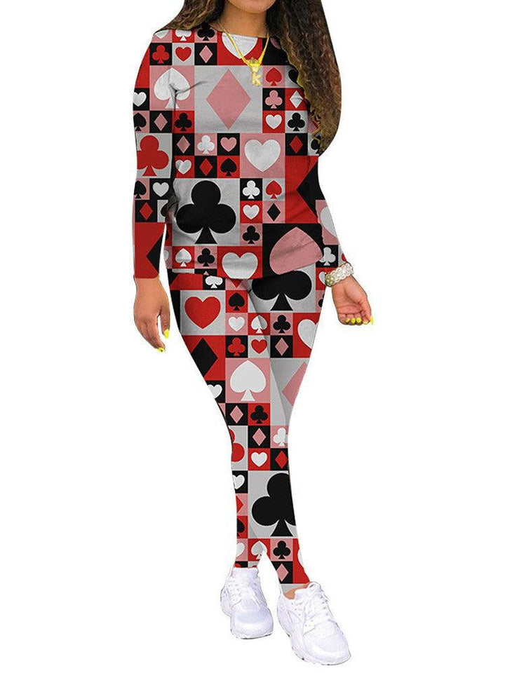 Plaid Figure Card Symbol Isolated Print Womens Dance Party Casual Suit - pinkfad
