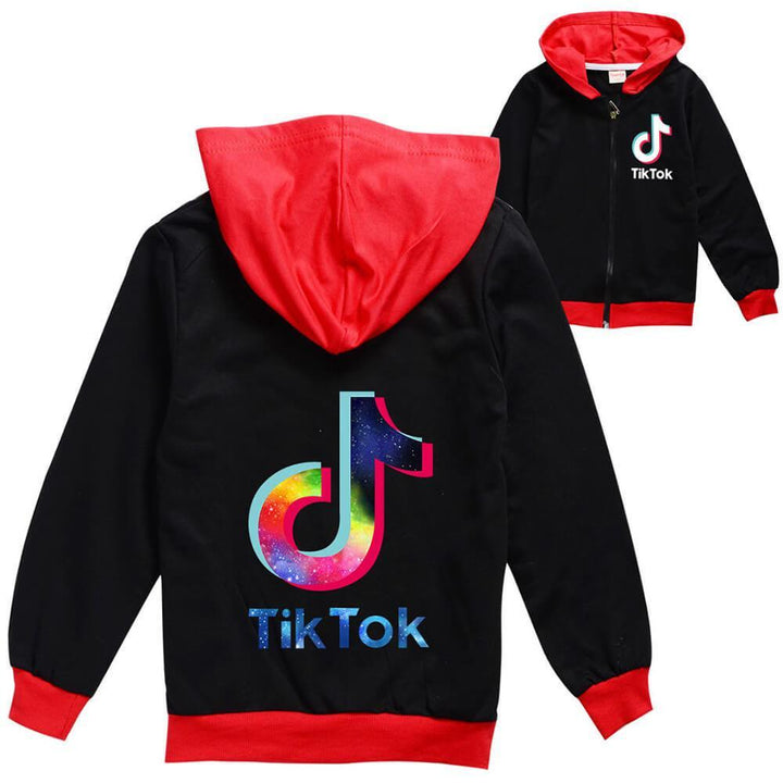 Girls Boys Galaxy Tik Tok Print Zip Up Hoodie Cotton Hooded Jacket