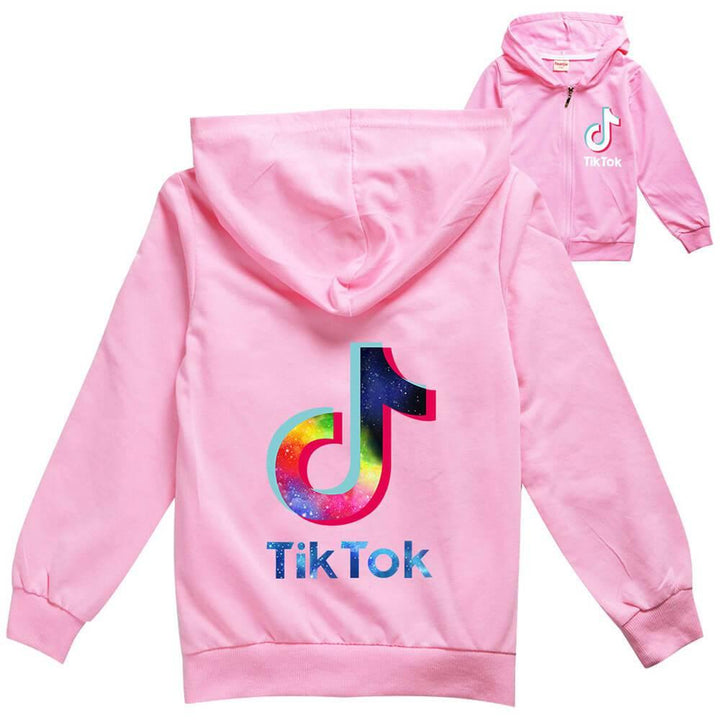 Girls Boys Galaxy Tik Tok Print Zip Up Hoodie Cotton Hooded Jacket - pinkfad