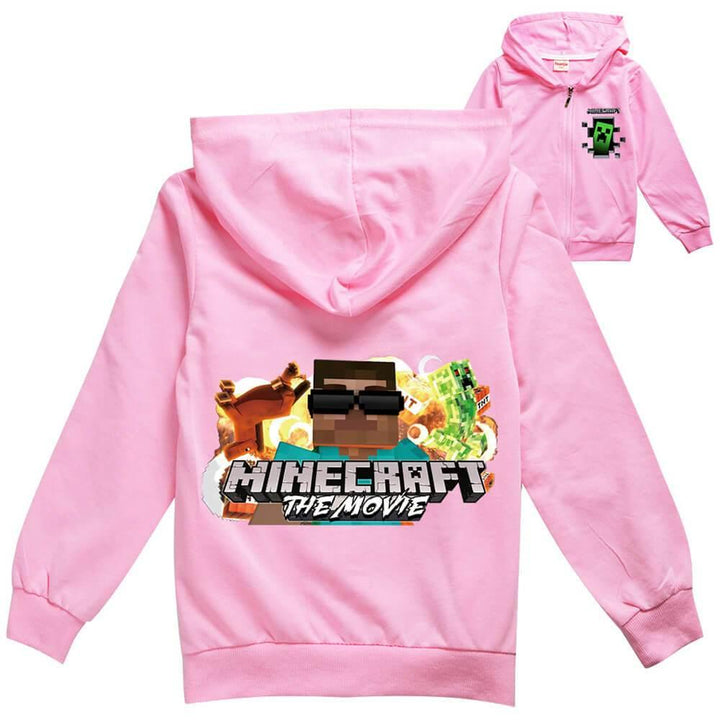 Girls Boys Minecraft Print Cotton Zip Up Hoodie Hooded Jacket - pinkfad