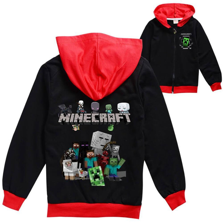 Minecraft Printed Back Girls Boys Cotton Hooded Jacket Zip Up Hoodie