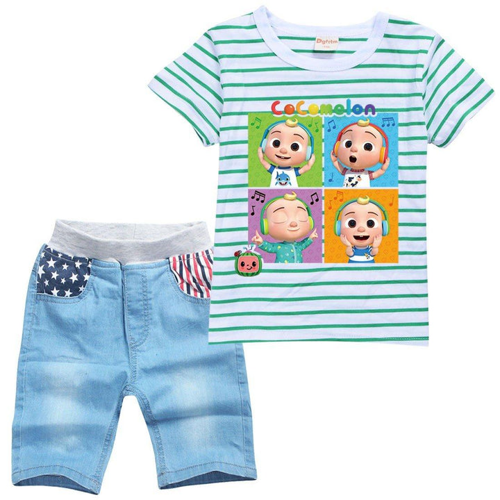 Cute Baby Jj, Tomtom, Yoyo, Cody Nina Print Kids T Shirt Denim Shorts
