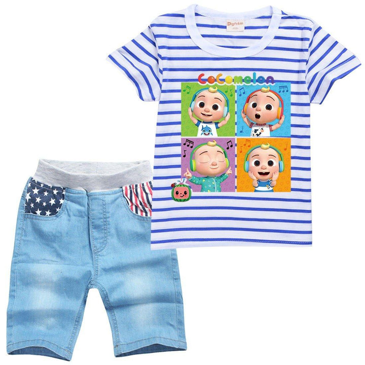 Cute Baby Jj, Tomtom, Yoyo, Cody Nina Print Kids T Shirt Denim Shorts - pinkfad
