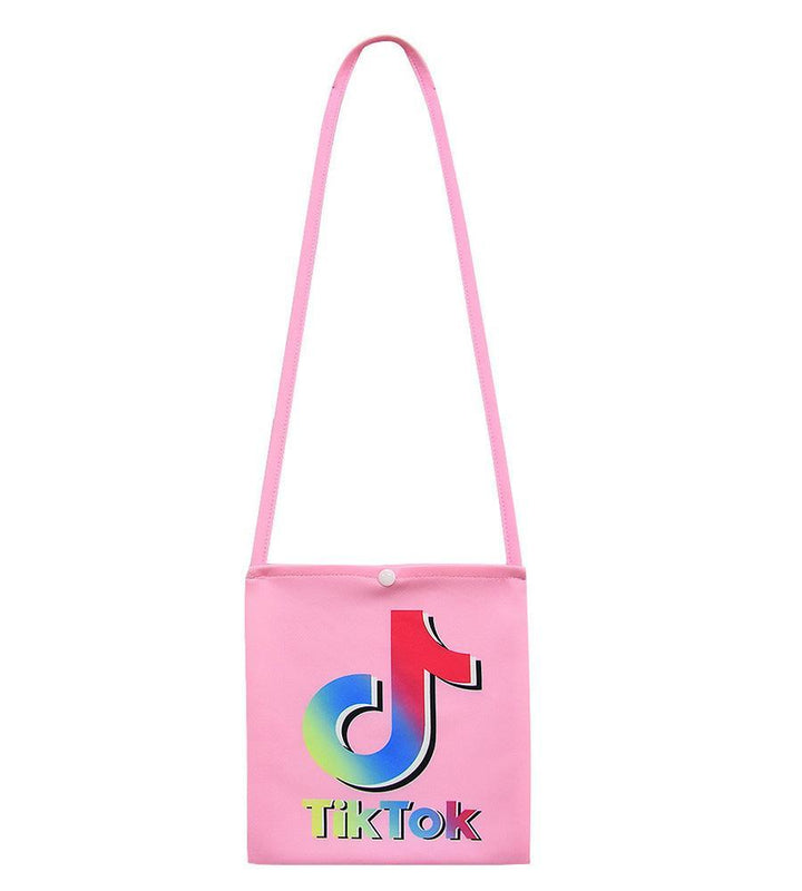 Girls Tik Tok Print T Shirt And Skirt With Bag Short Outfit 3 Sets - pinkfad