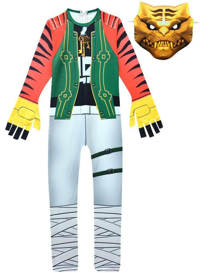 Boys Fortnite Master Key Tiger Head cover Zentai Bodysuit Costume