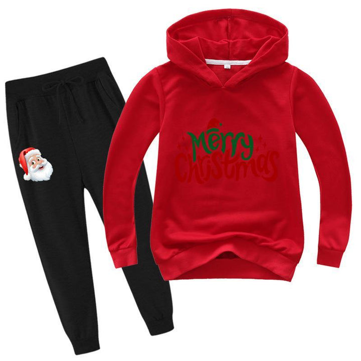 Merry Christmas Letters Print Girls Boys Cotton Hoodie Pants Tracksuit