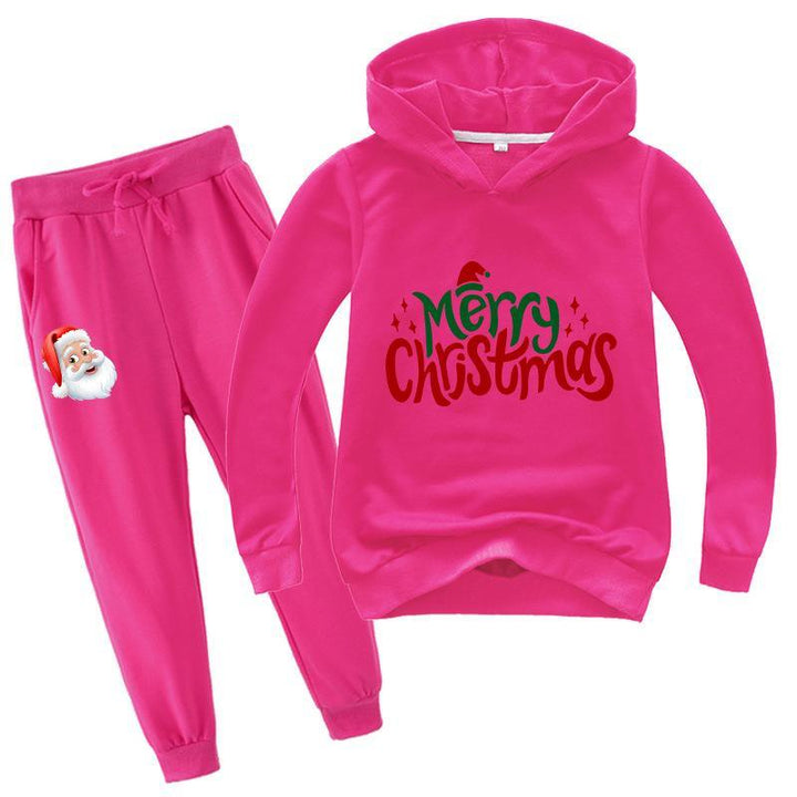 Merry Christmas Letters Print Girls Boys Cotton Hoodie Pants Tracksuit - pinkfad