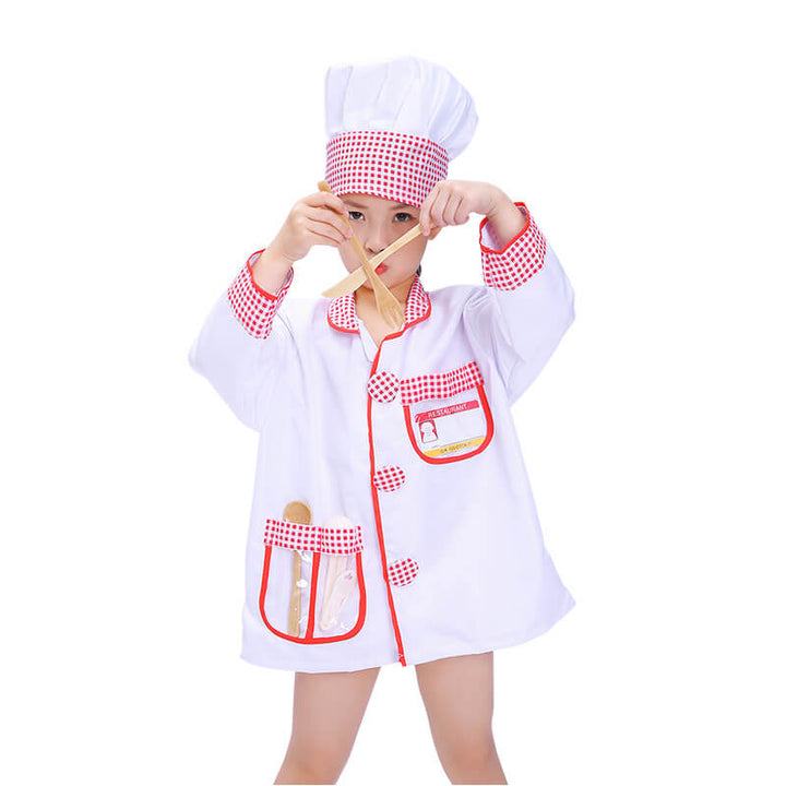 Girls Chef Uniform Kids Halloween Cosplay School Play Party Costume