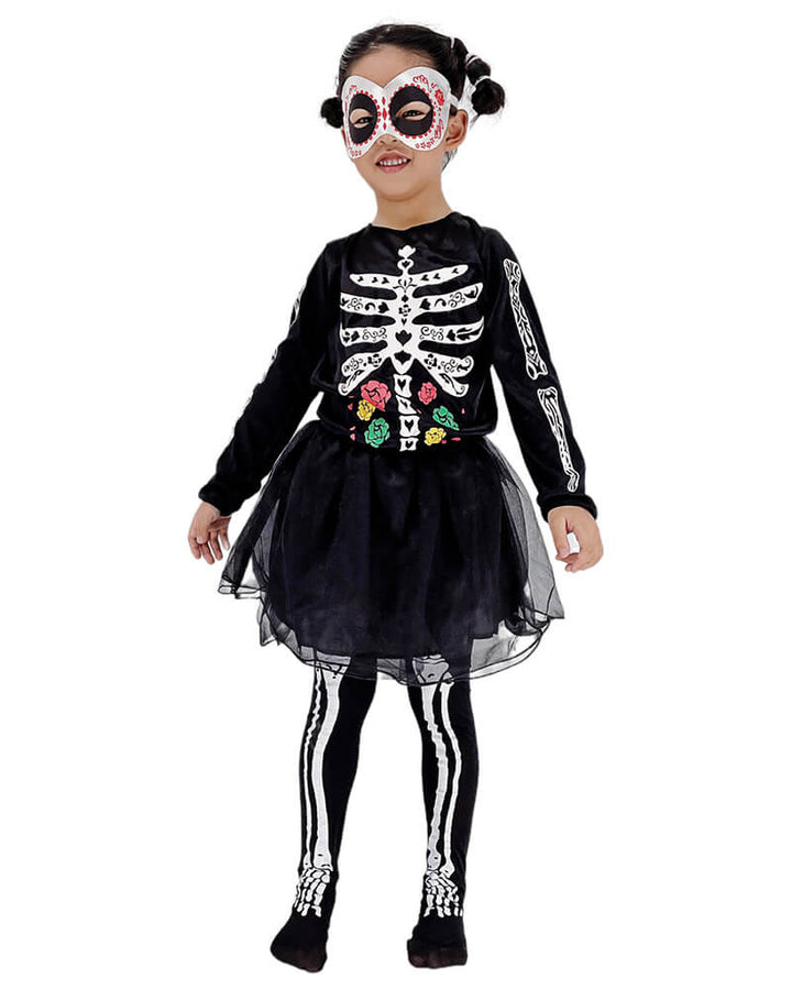 Girls Skeleton Dress Kids Halloween Cosplay School Play Party Costume