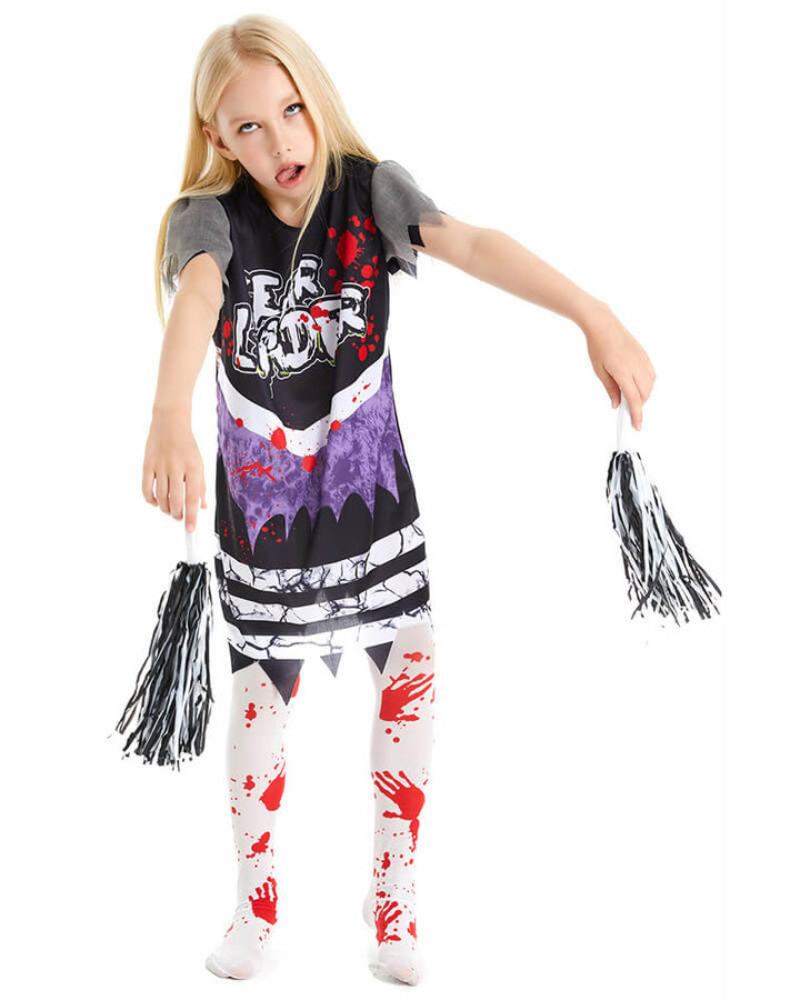 Girls Zombie Dead Cheerleader Kids Halloween Cosplay Costume
