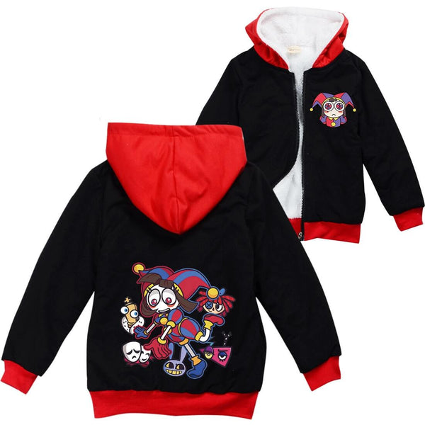 Amazing Digital Circus Print Boys Girls Fleece Lined Zip Hoodie Jacket