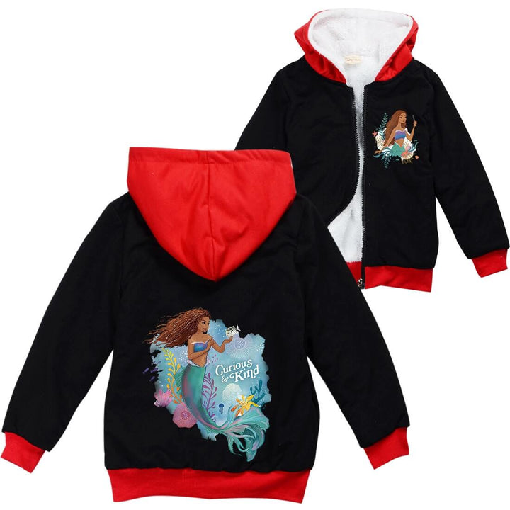 Girls The Little Mermaid Print Kids Fleece Lined Hoodie Warm Jacket