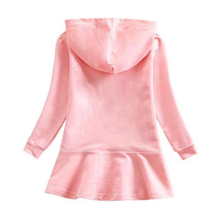 Pok¨¦mon Pikachu Print 2-9 Years Girls Hooded Long Sleeve Cotton Dress - pinkfad