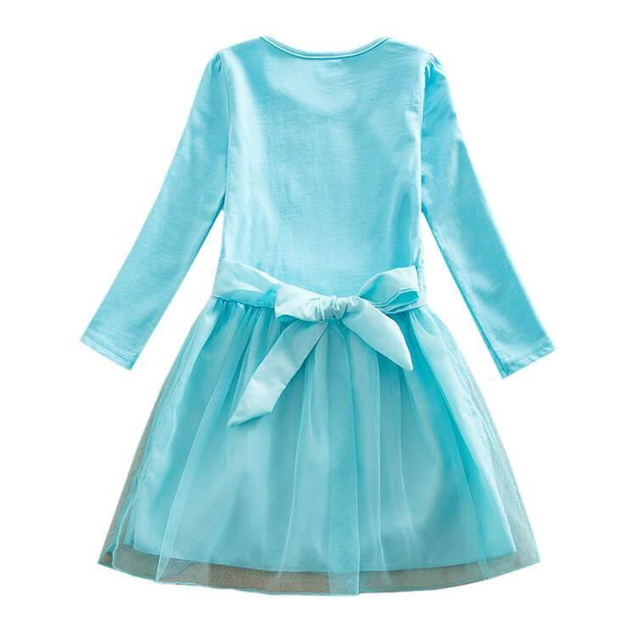 Girls Minecraft Print Long Sleeve Bow Waist Cotton Tulle Dress - pinkfad