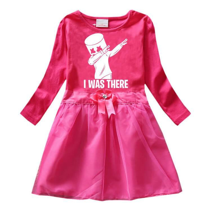 Dab Dance Marshmallow Dj Print Girls Long Sleeve Cotton Tulle Dress - pinkfad