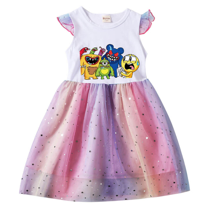 Little Girls Joyville Cute Horror Monster Print Sequins Tulle Dress