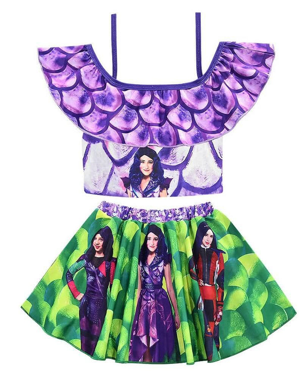 Descendants 3 Printed Girls Top And Skirt Two Piece Swimsuit