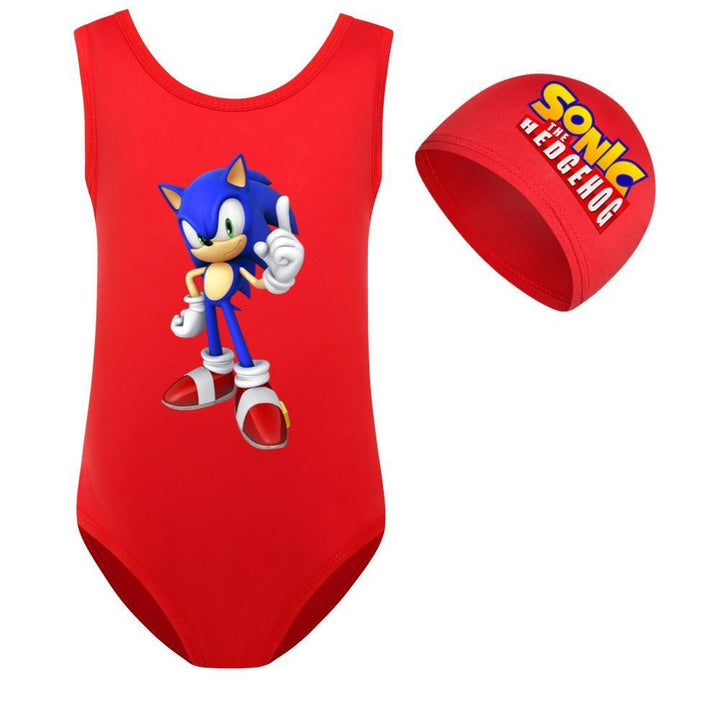 Sonic The Hedgehog Print Girls One Piece Blue Red One Piece Swimsuit - pinkfad