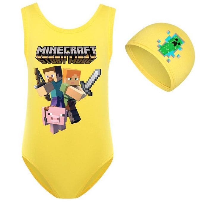 Minecraft Story Mode Print Little Girls One Piece Beach Swimsuit - pinkfad
