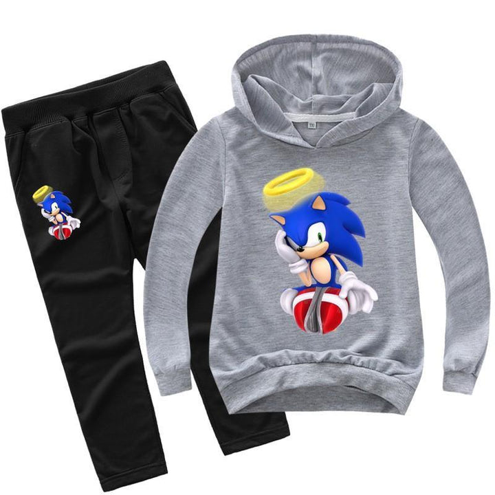 Girls Boys Sonic The Hedgehog Print Cotton Hoodie And Pants Tracksuit