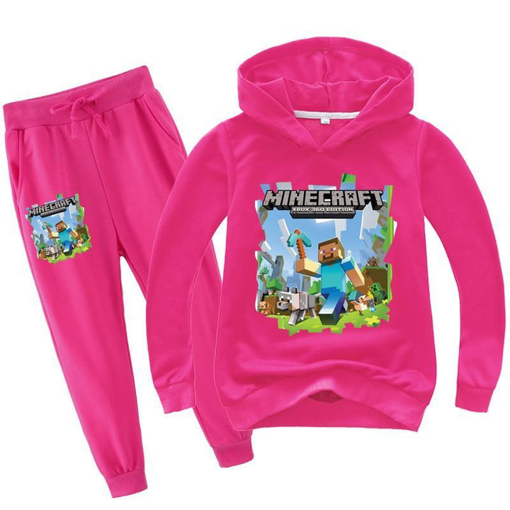 Boys Girls Minecraft Printed Cotton Hoodie And Sweatpants Tracksuit - pinkfad