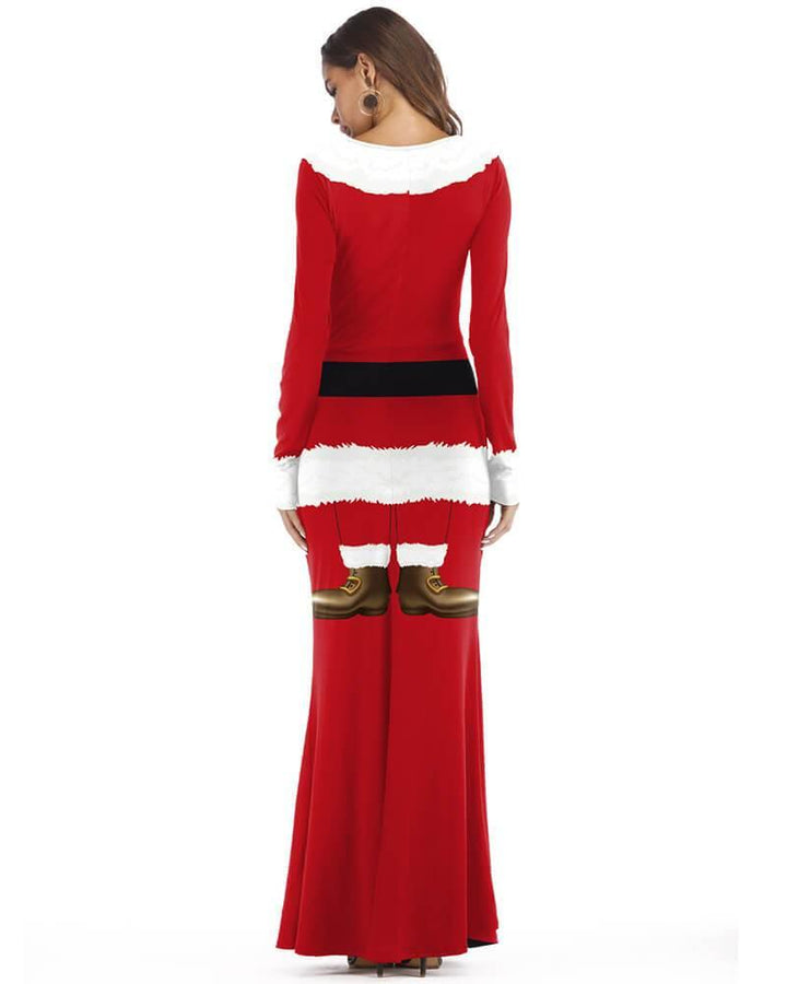 Funny Christmas Santa Claus Red Suit Printed Long Gown Maxi Dress - pinkfad