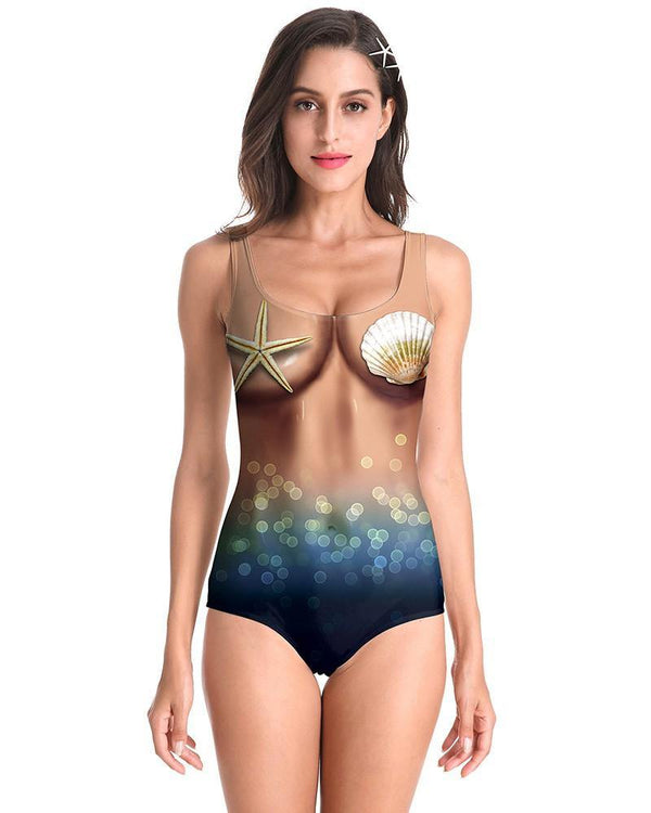 Starfish Seashell And Sea Print One Piece Swimsuit Monokini