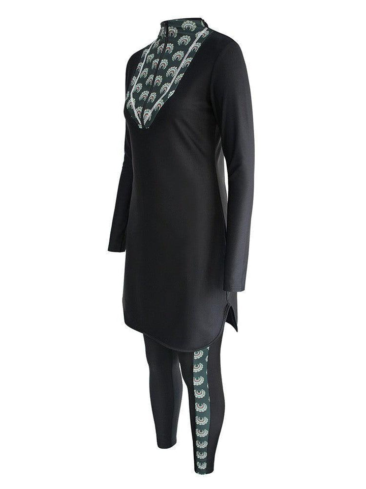 Womens Black Sporty Long Sleeve Full Coverage Islamic Swimsuit Burkini - pinkfad