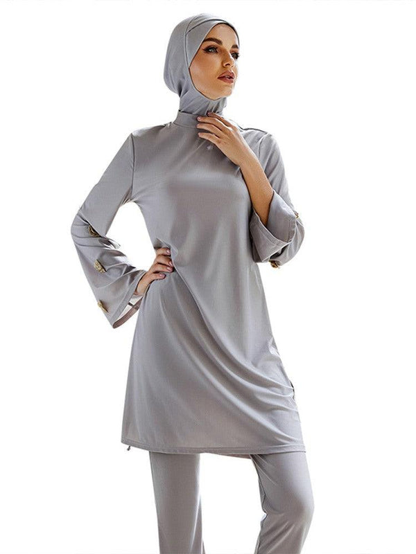 Womens Grey Long Sleeve Full Coverage Muslim Islamic Swimwear Burkini
