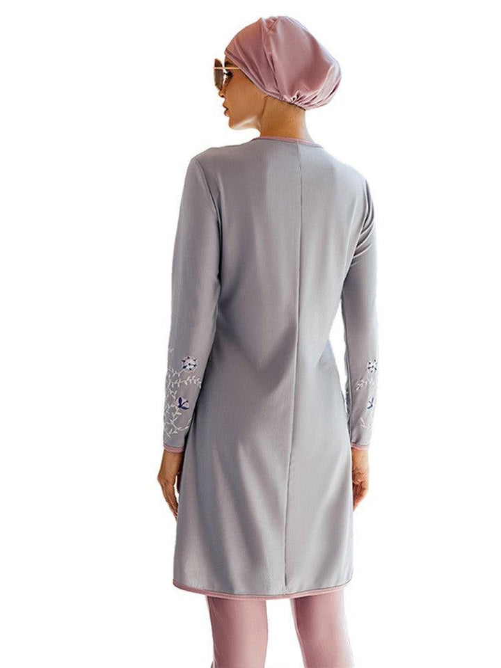 Womens Islamic Full Sun-Proof Embroidery Square Line Muslim Swimsuit - pinkfad