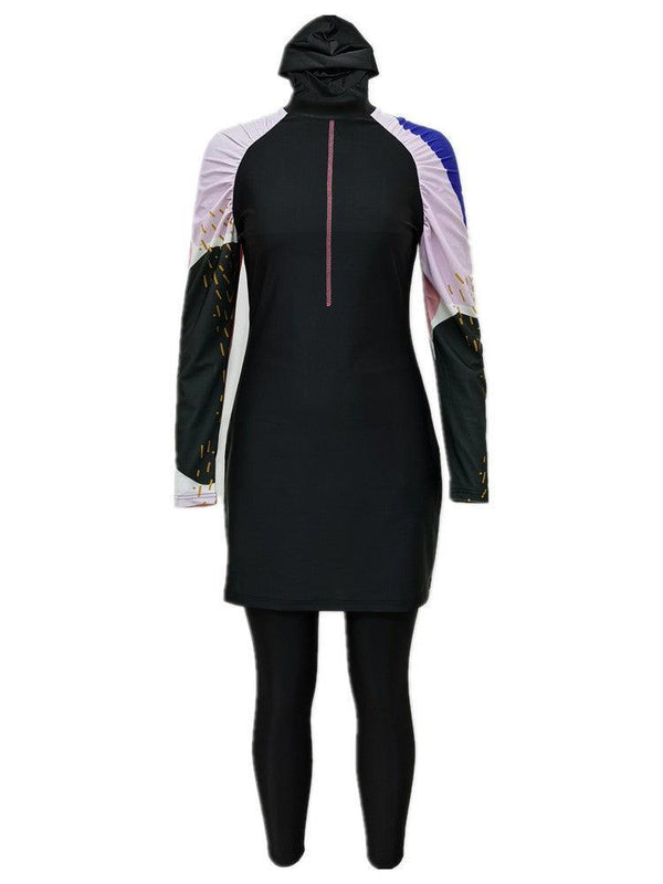 Islamic Zipper Front Long Sleeve Sporty Full Coverage Burkini Swimsuit