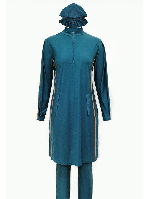 Muslim Long Sleeve Zipper Front Full Coverage Burkini Islamic Swimwear
